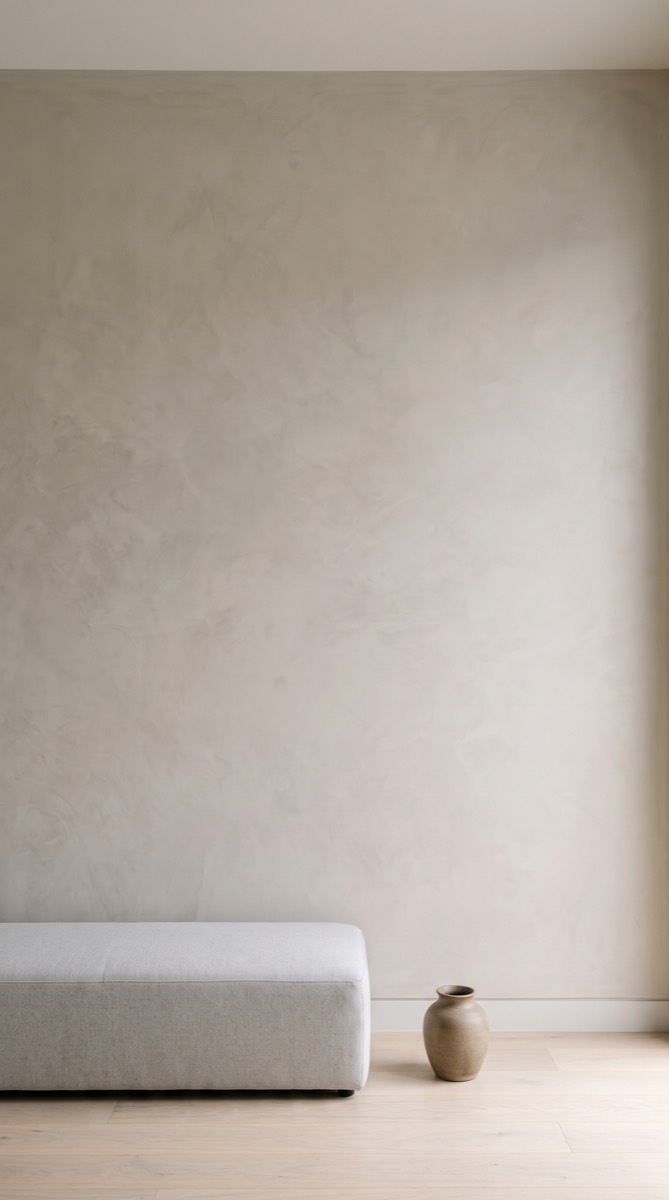 Visualisation of a soft silver-grey polished plaster wall finish